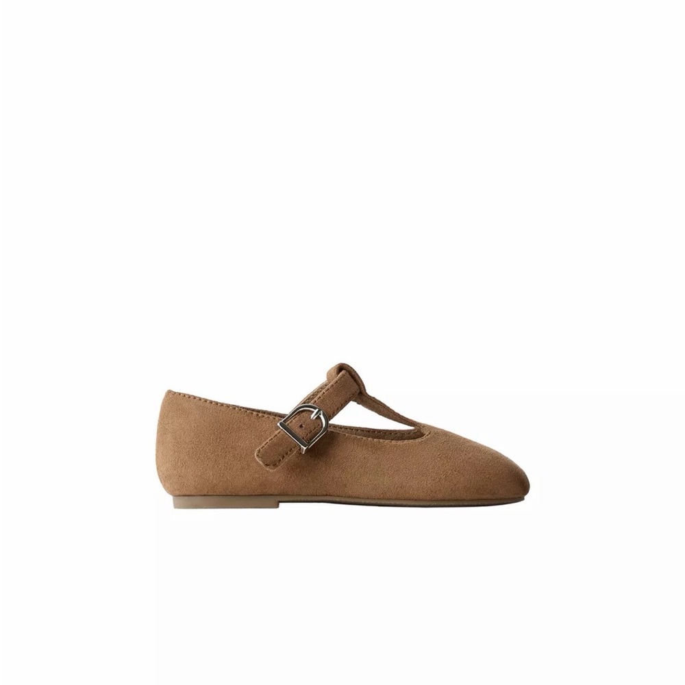 Zara Kids Brown Suede T-Strap Ballet Flats
